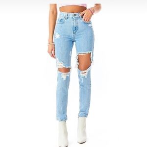 HIGH WAISTED RIPPED JEANS